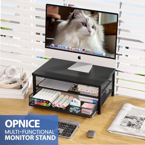 OPNICE Computer Monitor Stand Riser, Desk Organizer with Drawer, Laptop Stand, Office Desk Accessories & Workspace Desktop Organizers Storage for Office Supplies(Black 2-Pack) - color: Black 2-Pack
