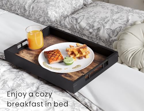 Fibogollo Wooden Serving Tray with Metal Handles,17x12in Ottoman Decorative Trays Platter for Coffee Table,Living Room,Bar,Party,Large - size: 16.9" x 11.8" x 2"