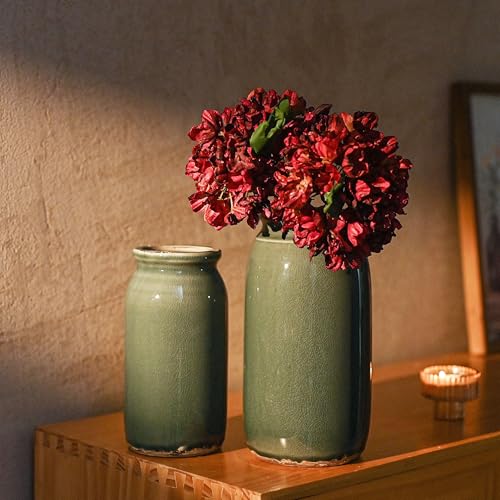 VICTOR & TERESA Rustic Blue and Grey Vase for Home Decor, Ceramic Vases for Flowers, Modern Farmhouse Decorative Vases for Pampas Grass,Table Accent, Mantel, Living Room,Bookshelf, Centerpieces, 8'' - color: Blue and Grey, size: Medium-8''