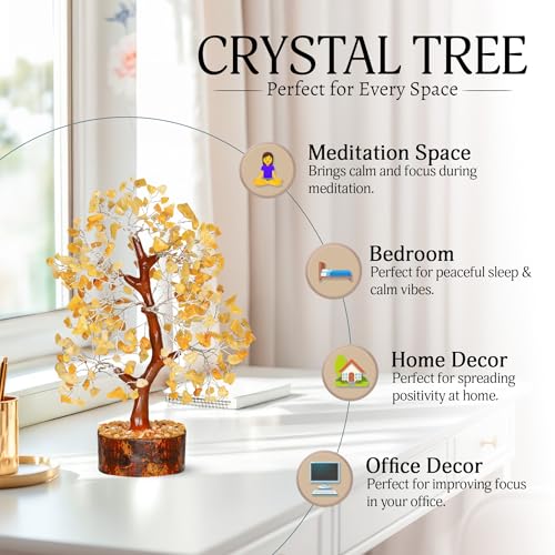 YATSKIA Yellow Aventurine Crystal Tree of Life - Gemstone Tree Home Decor - Feng Shui Crystals - Positive Energy Gifts - Reiki Gifts - color: Yellow Aventurine Silver Wire