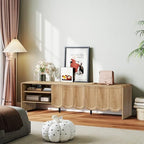 Modern 63" TV Stand, Wood Entertainment Center with Sliding Doors, Media Console for TVs Up to 70", TV Stand for Living Room, Natural - color: Natural
