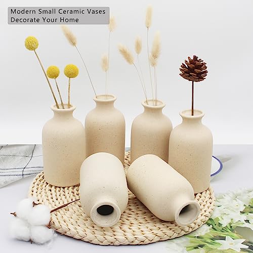 YANLING 6 Pack Light Yellow Small Vase for Flowers, 5 inch Modern Ceramic Vases for Pampas Grass Simple Shelf Vase, Boho Vases for Home Decor, Wedding Dinner Table Party Office Bedroom - color: Light Yellow-a, size: 6 Pack-Small