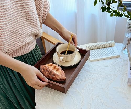 Serving Tray with Handles - 11.4x7.8 Inch Rectangular Bamboo Tray for Kitchen, Coffee Table, & Ottoman - Multi-Purpose Decorative & Food Tray for Organizing, Serving, and Entertaining - size: 11.4" x 7.8" x 1.6"