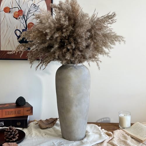 15 Inch Ceramic Rustic Farmhouse Vase, White Grey Handmade Pottery Vase for Living Room & Home Decor, Rustic Flower Vases for Table Centerpieces & Shelf Decoration, Wedding Gifts - color: White Gray, size: Large