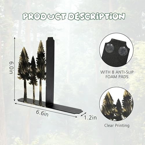 Forest Metal Bookends - Handcrafted Iron Pine Tree Decor for Shelves, Rustic Nature-Inspired Book Ends, 6.6x1.2x5.9 Inch Durable Home Decor for Nature Lovers - color: S