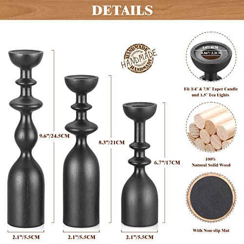 HOWSILAY Wood Candle Holders for Table Centerpiece Black Candlestick Holders - Rustic Candle Stick Candle Holder fits 3/4" or 7/8" Taper Candle and Dia 1.5" Led Tea Lights Candles or Pillar Candles - color: Black