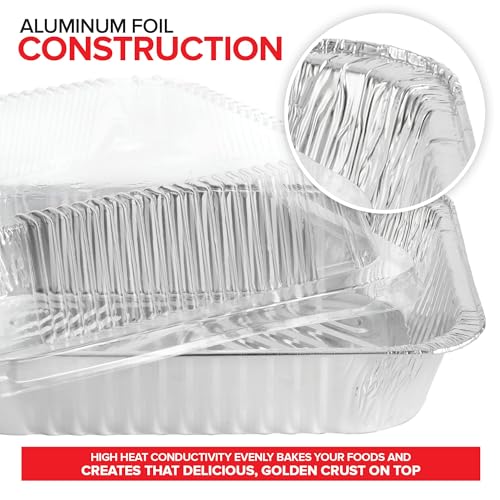 9x13 Disposable Baking Pan with Lid (10 Pack) Heavy Duty Aluminum Cake Pans with Lids, Clear Plastic Cover, Food Container for Lasagna, Casserole, Brownie, Rectangular Sheet Tray, Stock Your Home - size: 10 Pack W/Dome Lids