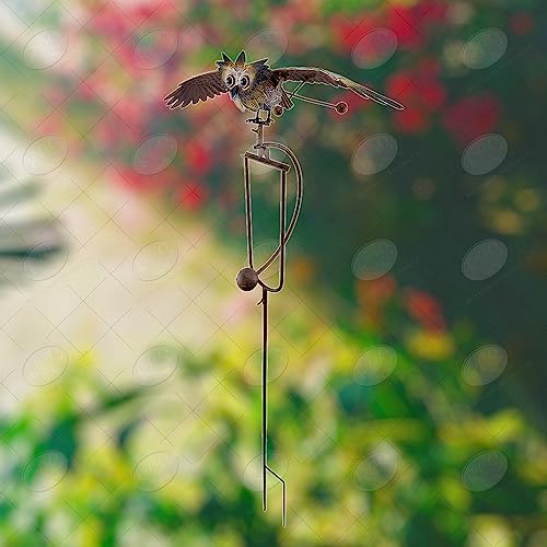 Red Carpet Studios Garden Stake Yard Art Metal and Glass Balance Rocker with Stake, 20-Inches, Flying Owl