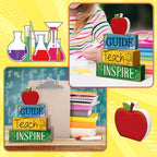 Yuntau 4 Pcs Teacher Appreciation Gift Wooden Table Decoration Apple Tiered Tray Decor Guide Teach Inspire Teacher Appreciation Gift Apple Block Sign Centerpiece Decor for Office Classroom - style: Apple