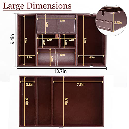 Baoyun Valet Tray for Men, 2 Layers Nightstand Organizers for Men and Women, Leather Jewelry Storage Box, Mens Dresser Top Organizer, Catch All for Jewelry Key Wallet and Phone (Brown) - color: Double-deck Brown
