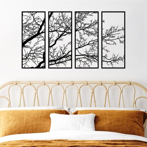 ESTART 4 Pieces Tree of Life Metal Wall Decor, Black Tree Branch Metal Wall Art, Tree Sign Wall Hangings for Home Garden Office Living Room Indoor Outdoor (Small) - color: Black, size: Small