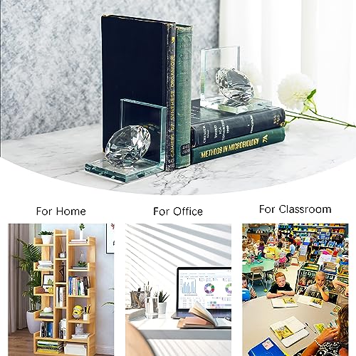 1 Pair Crystal Bookends with 80mm Clear Diamond, L Shaped Heavy Duty Book End for Shelves Non Skid Bookends Book Stopper, 4inch - color: Diamond