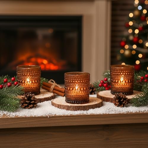 12Pcs Amber Votive Candle Holders 2x2.5in, Glass Tea Light Candle Holder for Wedding Table Decor & Christmas Thanksgiving - color: Amber