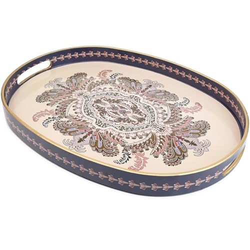 Oval Plastic Serving Tray with Handles, Elegant Decorative Tray for Coffee Table, Ottoman, Living Room, Kitchen, Outdoor Use. 10"*16"*1.4" B - color: Omovalb, size: 16" x 10" x 1.4"