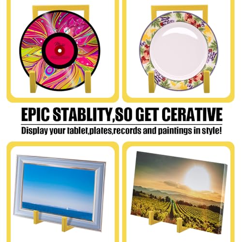 Sweetude 2 Pcs Large Plate Stands for Display Metal Frame Plate Holder Display Stand Decorative Table Top Easels for Picture, Book, Platter, Photo Easel(Gold,8 Inch) - color: Gold, size: 8 Inch