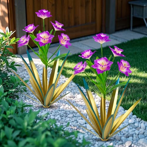 Homight Metal Agave Plant Outdoor Decoration Outdoor Garden Decoration Daffodils Flowers Mexican Yard Art Daffodils Flowers Decorative Garden Gift (2 Big Purple Daffodil) - color: 2 Big Purple Daffodil