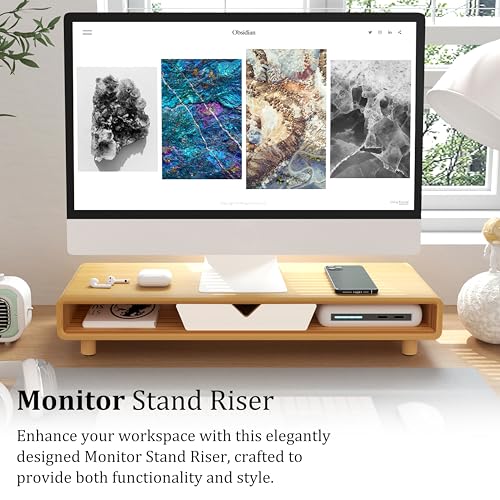 Homerays Monitor Stand with Drawer, Exquisite Computer Monitor Stand for Desk, Ergonomic Wood Monitor Stand Riser for Computer,Laptop,Printer,TV,Bamboo,White - color: Upgraded White