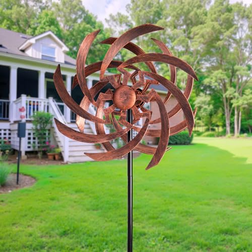 Wind Spinners Outdoor Garden Decor, 360°Metal Kinetic Wind Sculpture Spinner, 16W*76H inch Windmill for Yard, Patio, Backyard, Garden Gifts for Women - color: Cooper