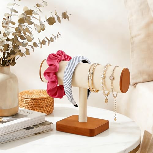 Wooden T-Bar Bracelet Display Stand, Watch & Bangle Organizer Rack, Jewelry Display Holder for Headbands, Scrunchies, Perfect for Home, Boutique, Craft Shows & Vendor Booths (Old Lace) - color: Old Lace