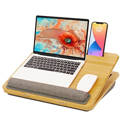 Portable Lap Desk Laptop Desk Tray with Cushion, Laptop Pad Bed Tray, Adjustable Angle Portable,for Home Sofa, Bed, Couch and car. Cushioned Lap Desk Tray Bamboo - size: 12.6" x 16.8" Angle Adjust