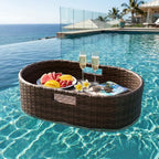 Devoko Floating Pool Tray Large PE Rattan Pool Serving Bar, Luxury Pool Floating Table with Handles for Pool Party, Hot Tub & Beach (Brown) - color: Brown, size: Medium