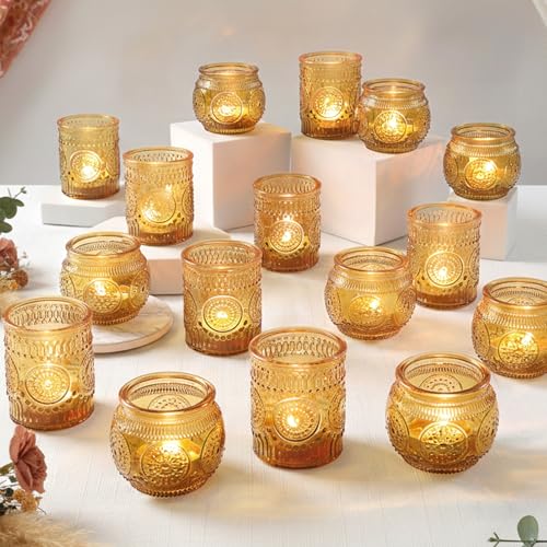 36 Pcs Amber Candle Holders - Vintage Candle Holder for Rustic/Boho Wedding Table centerpieces, Bridal Shower, Baby Shower Decoration - color: Amber