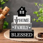 Cinnvoice 4 Pcs Farmhouse Tabletop Decor Rustic Family Blessed Home Table Centerpiece This Is Us Sign for Kitchen Shelf Desk Fireplace Mantel Tiered Tray Decor(Neutral Home Family Blessed) - style: Neutral Home Family Blessed