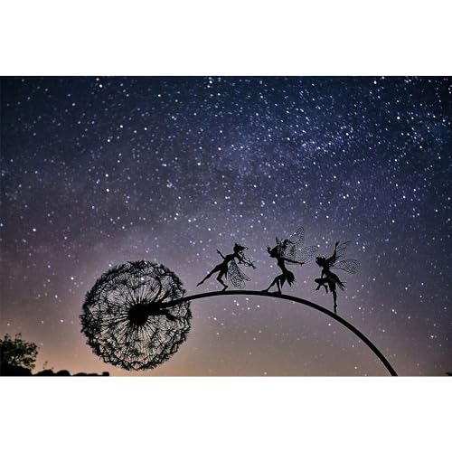 Fcteap Flower Fairy Dancing with Dandelion Garden Art Sculpture Stainless Steel Statue Christmas Halloween Decoration for Outdoor Yard Courtyard Lawn Patio Metal Ornaments (Three Persons) - style: Three Persons
