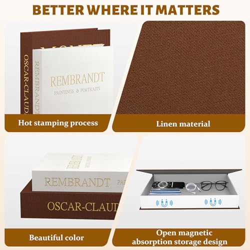 3PCS Decorative Books Coffee Table Decor Book with Hidden Storage and Black Ceramic Tray Decorative Books for Home Decor Boxes for Coffee Table, Bookshelf, Entryway or Office Decor - color: Brown + Beige +Black Tray