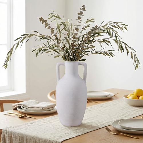Flower Vase with Handles, 12.8 inch Tall Ceramic Vase Farmhouse Rustic Vases Decorative Pottery Vases for Home Decor Living Room Table Bookshelf Centerpiece Bouquet Wedding Fireplace (White) - color: C-12.8"h-white