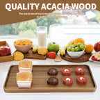 2 pcs 15.7" x 7" Large Solid Acacia Wood Serving Trays Rectangular Wooden Serving Platters Natural Wooden Boards for Bar Coffee Party - size: 15.7" x 7" x 1.2"