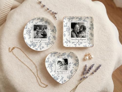 Personalized Mom Photo Jewelry Tray, I Love You Mom Toile De Jouy Jewelry Dish; Personalized Grandma Portrait Photo Trinket Tray, Mothers Day Gift for Grandma Mama 5 - color: Jewelry Dish 4