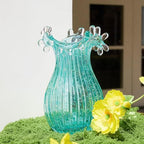 QFkris Hand Blown Glass Luminous Vase for Flowers 8" Teal Crystal Bubble Vases for Bouquet Home Decor Decorative Centerpieces Unique Gift for Birthday Housewarming Mothers Day - style: Luminous