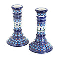 Blue Rose Polish Pottery - Blue Savannah Candlestick Pair - 7.5" Tall - Hand-Painted Polish Pottery Ceramic Candle Holders