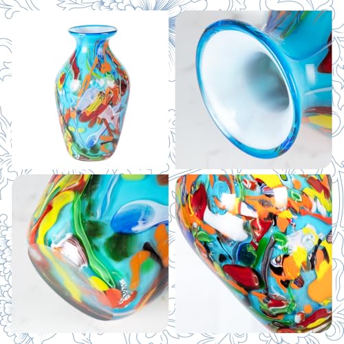 KAMMAK Colored Glass Vase, Beautiful Hand Blown Decorative Vase, Modern Art Vase for Flower Mantle Dining Table Centerpiece, Entryway Living Room Wedding Decoration (JG2063) - style: JG02063