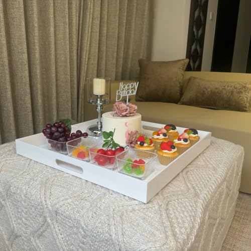 White Modern Acrylic Ottoman Tray with Cutout Handles 20x20 Inch Over-Sized Serving Tray Organizer Rubber Boot Tray Decorative for Living Room Bedroom,Bathroom and Entryway Kitchen - color: White, size: 20" x 20" x 2"