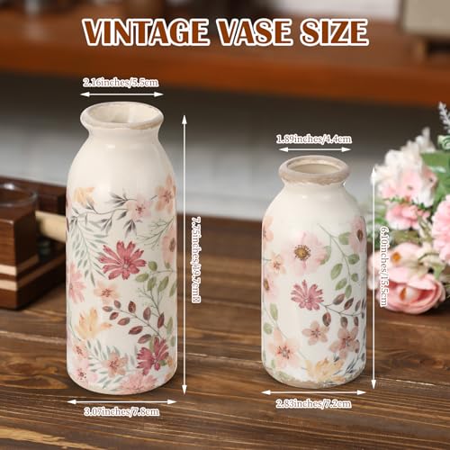 2 Pcs Ceramic Small Vase Rustic Farmhouse Vase Boho Vases Home Decoration for Your Kitchen Bedroom Office Bathroom & Shelf Centerpiece Table Decorative(Vintage)