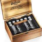Mixology & Craft Whiskey Glasses Gift Set for Men 13-Piece with Pack of 2 Diamond Cut Glasses w/ 8 Granite Chilling Stones, 2 Coasters, Tongs & Cocktail Recipe Book in Wooden Crate - size: Light Latch Crate