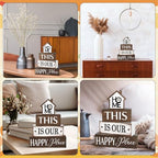 Cinnvoice 4 Pcs Farmhouse Tabletop Decor Rustic Family Blessed Home Table Centerpiece This Is Us Sign for Kitchen Shelf Desk Fireplace Mantel Tiered Tray Decor(Home This is Our Happy Place) - style: Home This is Our Happy Place