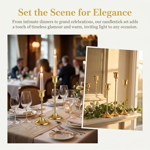 SylvaCraft Brass Gold Candle Holders Rustproof Taper Candlestick Holders for Holiday Party Table Centerpiece Wedding Fireplace Mantel Housewarming Gift(4 Sets(12 Pcs)) - size: 4 Sets(12 Pcs)