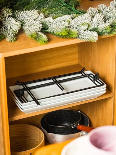 Gomakren 3 Tier Serving Trays Stand 14 Inches Serving Platters Rectangular Large Serving Plates for Party Display Set Collapsible Sturdier Rack, White Serving Trays and Platters - color: Black, size: 15.7" x 13.5" x 9.2"