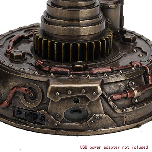 Veronese Design 14.75 Inch Steampunk Pipework Clock Stand Lamp Light Crystal Skull Bulb LED Lighting Antique Bronze Finish Sculpture