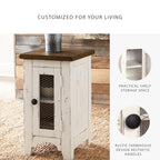 Signature Design by Ashley Wystfield Farmhouse Chair Side End Table with Cabinet Door for Storage, White & Brown with Distressed Finish - color: Dark Brown & White