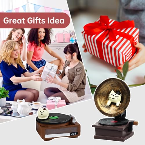 RAQWI Cat Vintage Phonograph and Record Player Figurine Suitble for Office, Home Decoration Perfect for Cat Lovers - style: Player