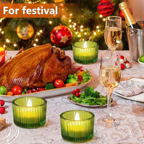 JOYIT Green Votive Candle Holders Bulk Set of 12, Tealight Candle Holder for Wedding Table Centerpiece, Glass Small Candle Holders for Birthday Party, Valentine's Day, Home Decor (2''X 1.4'') - color: Green