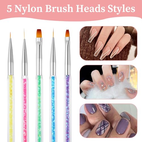 10Pcs Nail Art Brush Set, Nail Art Sculpture Pen Dual Tipped Silicone Nail Tools Acrylic Gel Nail Brush Crystal Handle Liner Brushes Rhinestone Nail Polish Carving Pen Nail Art Tools for Home Salon - color: Multicolor