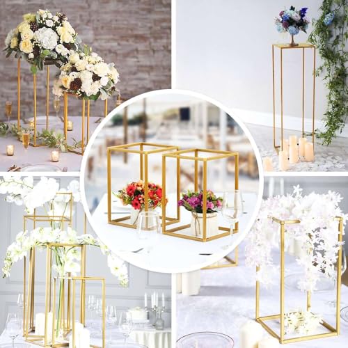 Efavormart Set of 4 Matte Gold Wedding Flower Stand Metal Vase Column Stand Geometric Centerpiece Vase - 16"| 24"| 32"| 40" - color: Gold, size: 4 Pack 16‘’24‘’32‘’40‘’