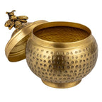 Creative Co-Op Round Hammered Metal Container with Bee Finial, Brass Finish - style: Bee