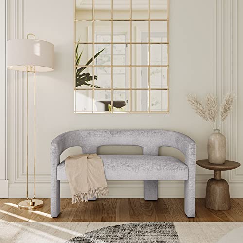 Jofran Gwen Modern Luxury Jacquard Fabric Upholstered Hallway Bedroom Sculpture Bench, 49" W X 22" D X 29.5" H, Gray - color: Grey