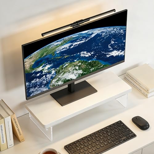 Computer Monitor Stands, Wood & Acrylic Computer Monitor Stand, Desk Monitor Stand Underneath Storage For Office, Home, School Supplies, 15.7" L (White) - color: Warm White